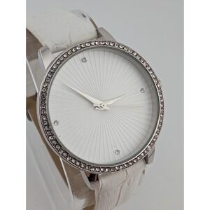 Manhattan by Croton Watch Women 36mm Silver Case White Band- New‎ Battery